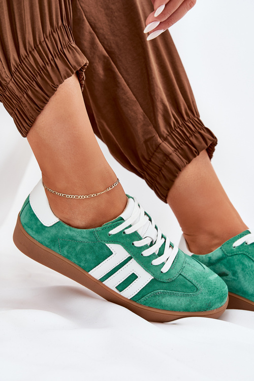 Niskie Buty Sportowe Sneakersy Damskie Zamszowe Zielone Vinceza 79517