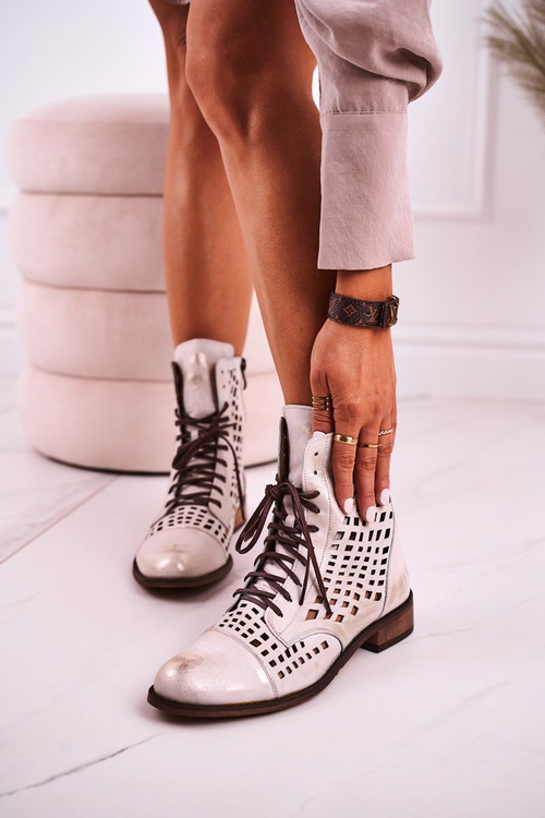 Openwork Leather Boots Nicole 2627 White-Silver