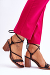 Women's Leather Sandals On Heel Black Seyna