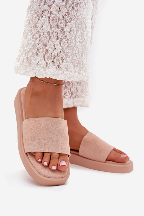 Women's Platform Slippers Made Of Eco Suede Dirty Pink Jorina