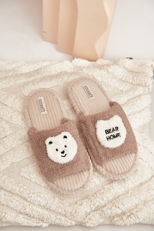 Kapcie Damskie Z Misiem Brązowe Lavetire 23PA11-6646