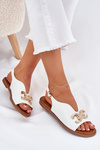 Women's Sandals With Flat Heel And Golden Decoration White Amelira