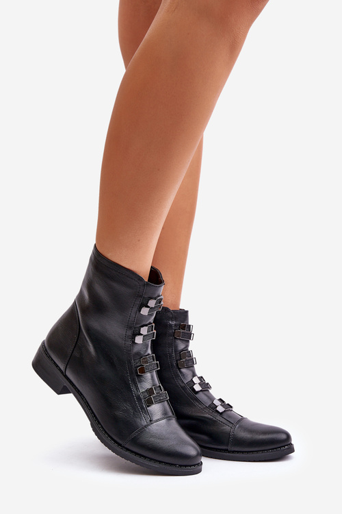 Warm Women's Ankle Boots with Zipper Black Evalith