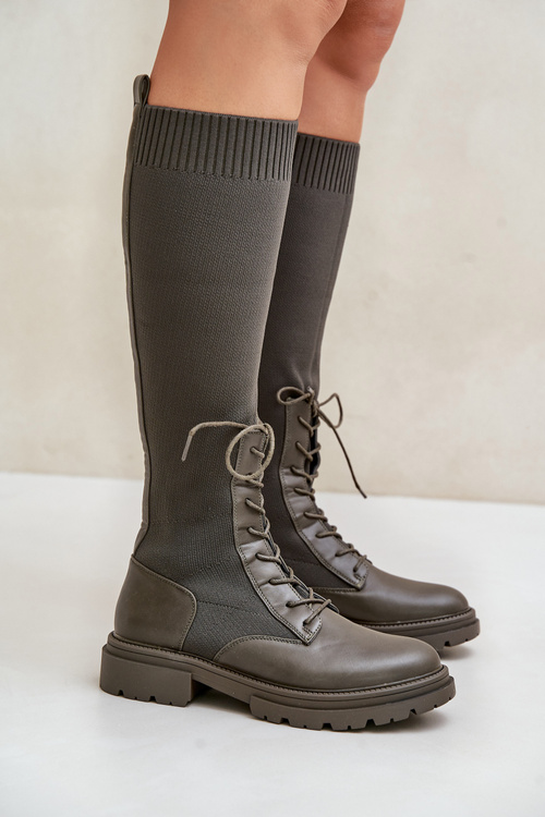 Slip-on Boots With Sock Shaft Dark Green Iranel