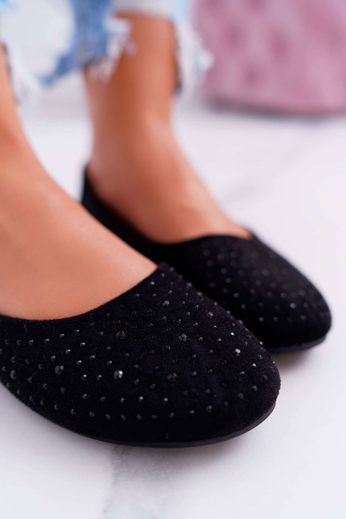 Women's Ballerinas With Zircons Suede Black Lora