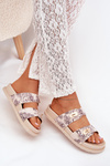 Patterned Women's Platform Slippers Beige Sorina