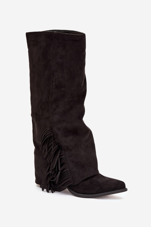 Slip-On Cowboy Boots Women's Heeled With Fringes Black Zalia