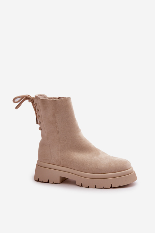 Suede Ankle Boots With Flat Heel Beige Lakyta