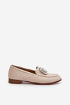 Women's Flat Heel Loafers with Buckle Beige D&A MR38-676