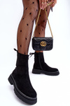 Suede Lace-Up Flat Heel Boots Black Lakyta