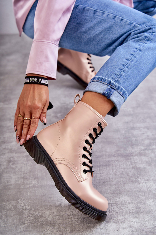 Botki Glany Damskie Wiązane Różowe Lavita