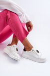 Women's Leather Sneakers with Bear White Mirven