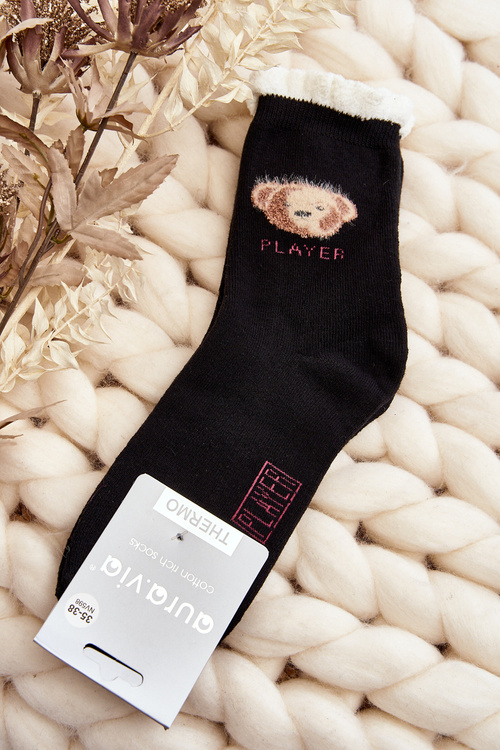 Thick Cotton Socks With Bear Black