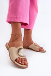Women's Flat Heeled Sandals with Beige Decoration Rivashea