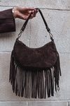 Leather Suede Bag with Fringes Chocolate Aurelisse
