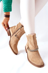 Women's Suede Booties Nicole Leather Beige Dome