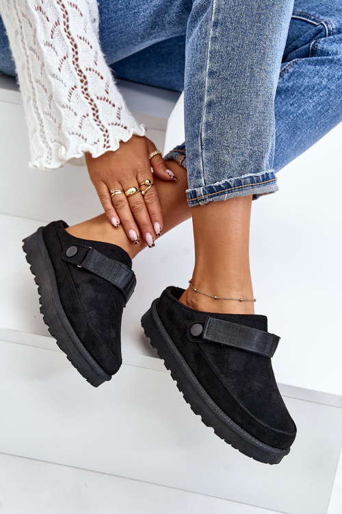 Women's Slippers Insulated With Fur On Platform Black Azida