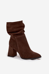 Ankle boots made of genuine suede lined on heel with ruffle Zazoo 4216 Chocolate