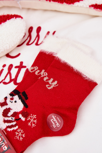 Children's Christmas Socks with Fur and Snowman Wool Alpaca Red