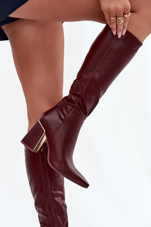 Women's High Heel Boots with Gold Element Bordeaux Alessine
