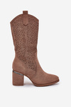Perforated Cowboy Boots To Mid Calf S.Barski HY51-238 Brown