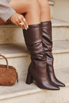 Insulated Women's Boots on Heel with Ruffles Chocolate Dariane