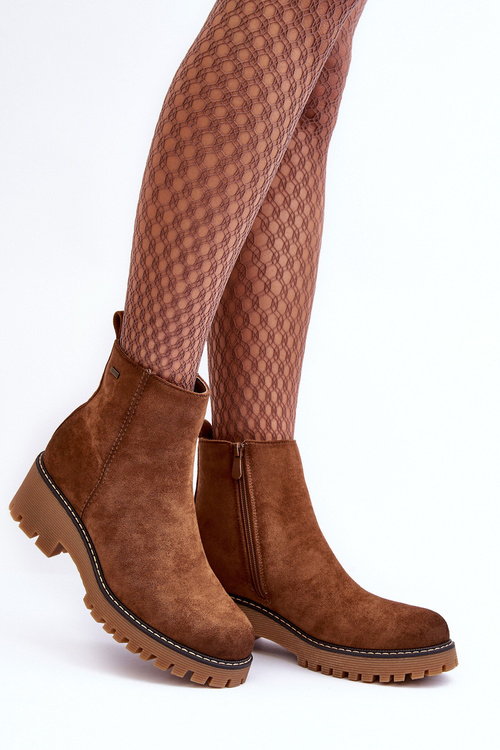 Suede Ankle Boots with Flat Heel and Fleece Lining Brown Neafgi
