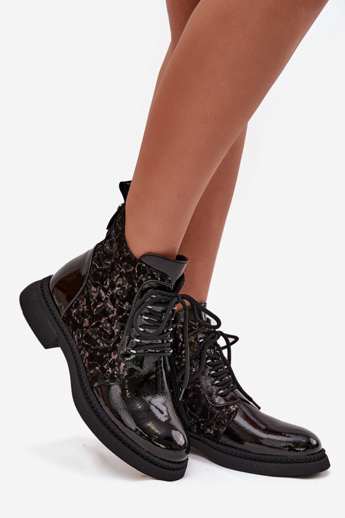 Patent Leather Women's Ankle Boots Lined D&A CR52-613 Black