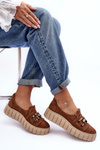 Women's Suede Shoes On Platform With Decoration Brown Lewski 3398