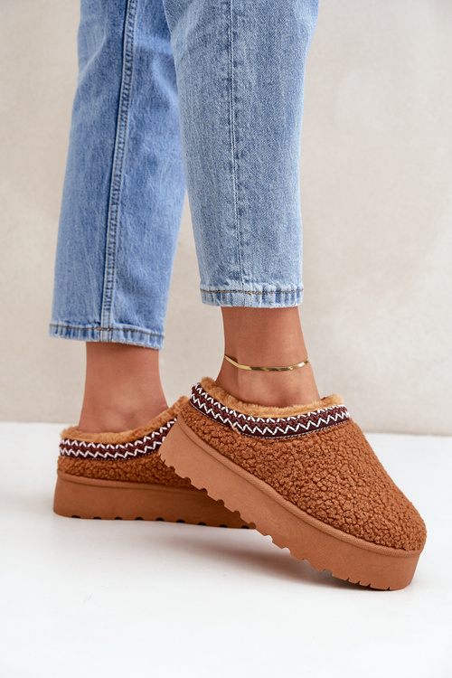 Snow Boots Slippers On A Platform With Sheepskin Camel Ovirissa