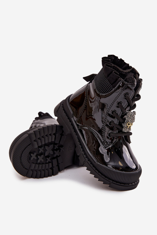 Girls' patent leather ankle boots with zipper black Felori