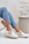 Sneakersy Eko Skórzane Damskie Na Platformie Biało-Beżowe Henizore