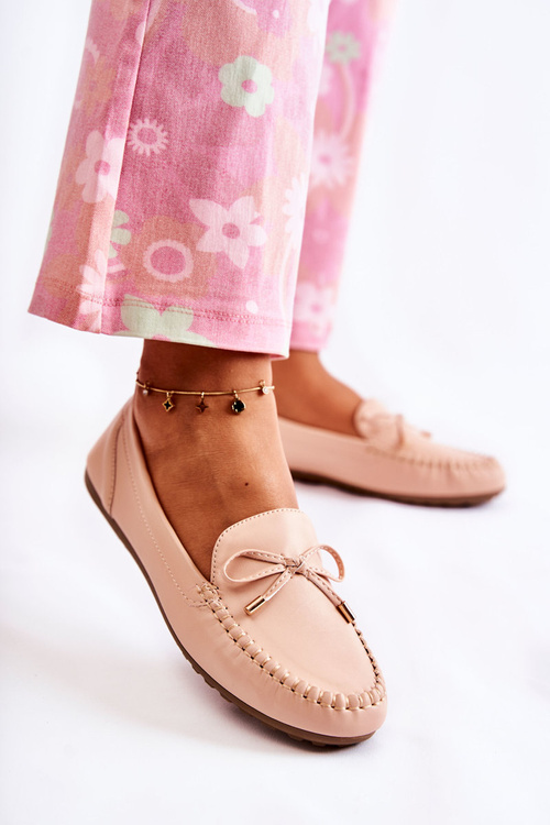 Women's Leather Loafers With A Bow Nude Aurila