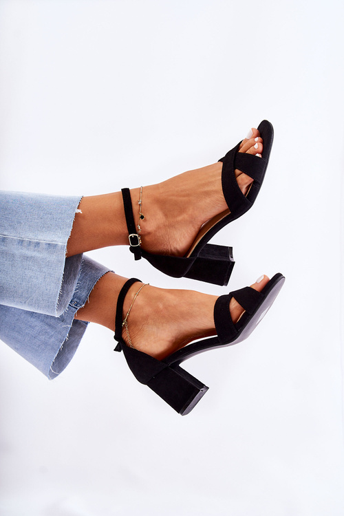 Sandałki Klasyczne Damskie Obcas Słupek Czarne Ester