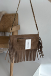 Suede Bag with Fringes on Chain Dark Beige Narella