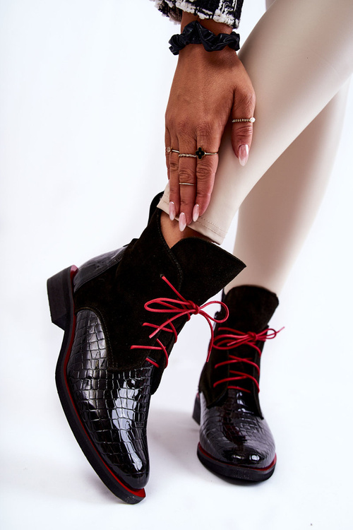 Leather Crocodile Booties Black and Red Pattern Cheyenne