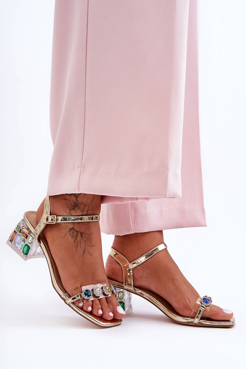 Women's Heeled Sandals with Crystals Gold SBarski MR1037-01