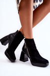 Suede Boots On High Heel Geometric Pattern Black Alienore