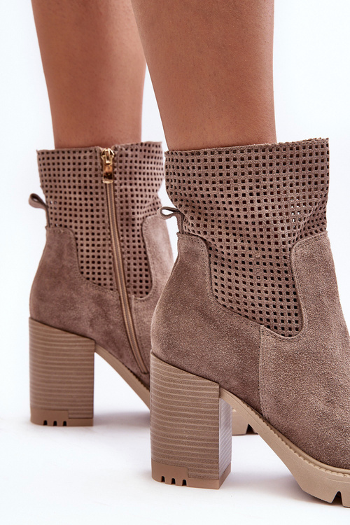 Women's Leather Aperture Ankle Boots Beige Lewski 3386