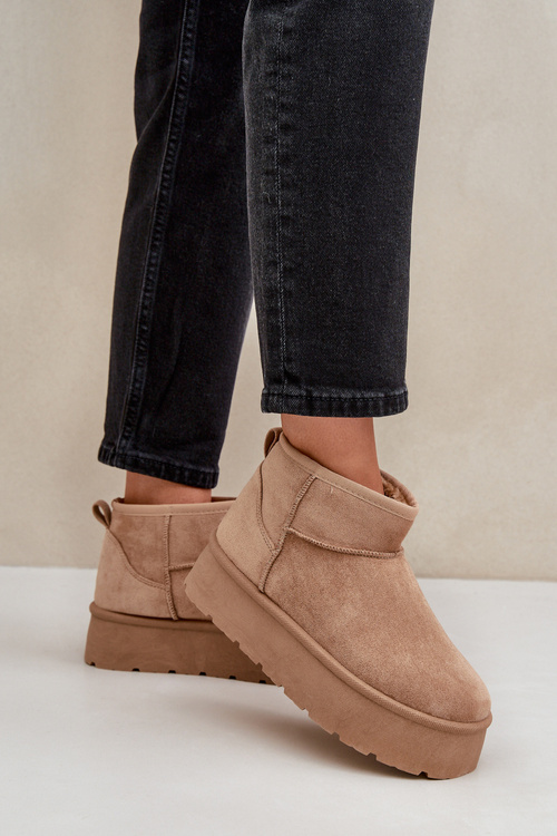 Śniegowce Damskie Zamszowe Na Platformie Ciemnobeżowe Ninala