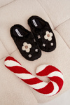Furry slippers with flowers Black Selinne