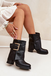 Women's Insulated Heeled Boots with Golden Buckle Black Milira