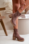 Women's Heeled Boots with Zipper Eco Suede Brown Rashmi