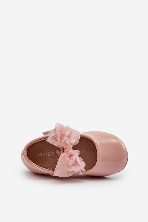 Lacquered Children's Ballerina Flats with Velcro and Bow Pink Olessa