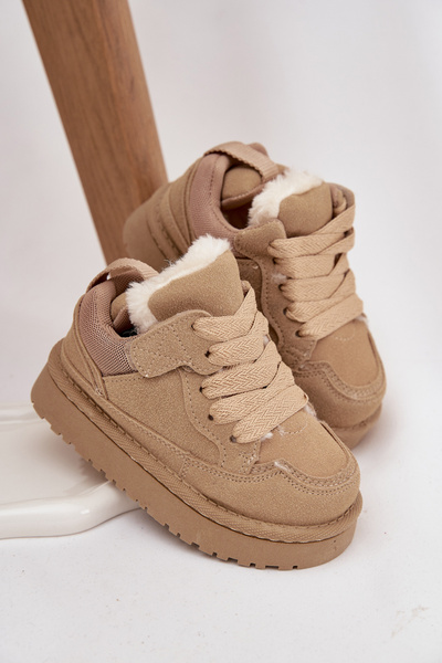 Sneakersy Dziecięce Ocieplane Futerkiem Beżowe Mireen