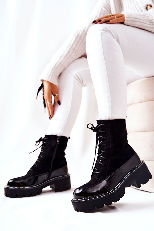 High Zip Leather Boots Black Solutia