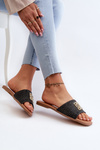 Flat Women's Sandals with Weave and Decoration Black Omenna