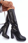 Elegant Leather Knee-High Boots On Heel Black Felsha