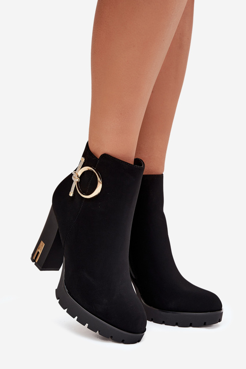 Women's insulated ankle boots on heel with gold decoration Black Ysolde