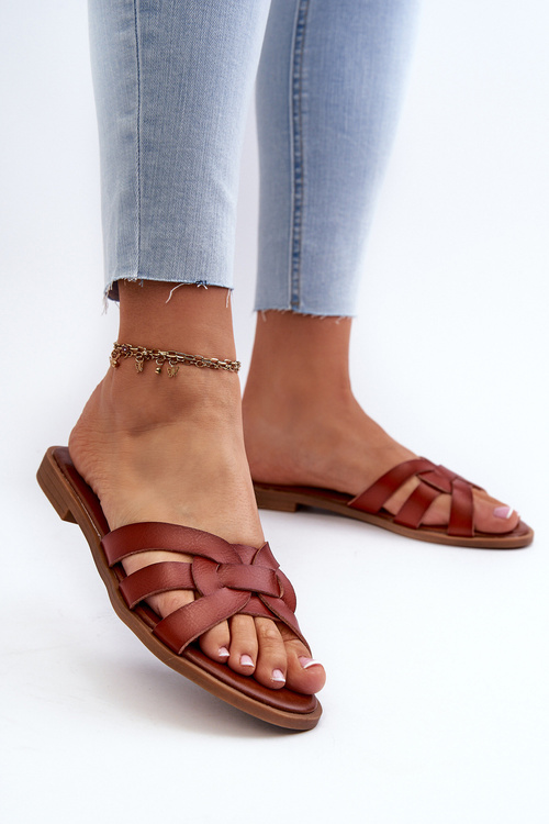 Women's Flat Heel Eco Leather Sandals Brown Rosalini